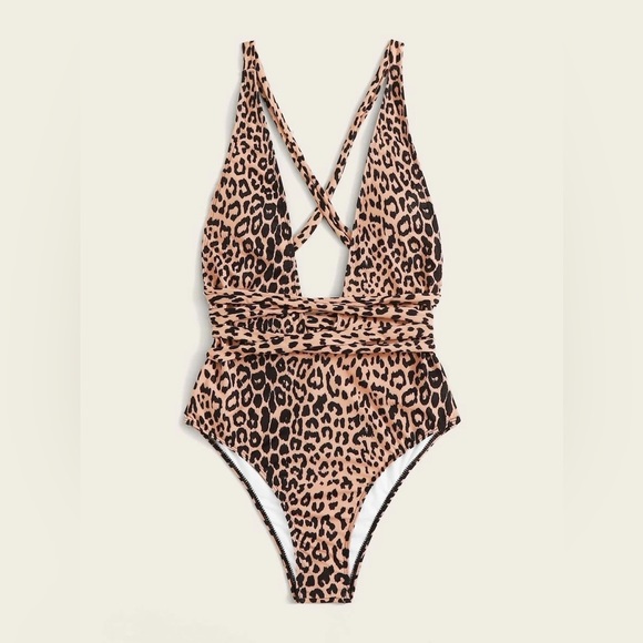 BNWT swimsuit from Shein size medium leopard cross cross one piece swimsuit - Picture 3 of 8